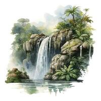 AI generated Green tropical waterfall in the forest. AI Generated photo