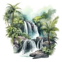 AI generated Green tropical waterfall in the forest. AI Generated photo