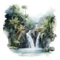 AI generated Green tropical waterfall in the forest. AI Generated photo