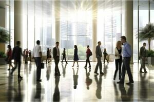 AI generated Group of people in the lobby. Business center. AI Generated photo