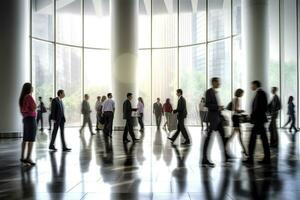 AI generated Group of people in the lobby. Business center. AI Generated photo
