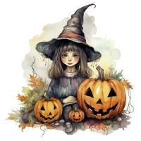 AI generated Watercolor Halloween illustration on white background. AI Generated photo