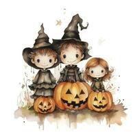 AI generated Watercolor Halloween illustration on white background. AI Generated photo