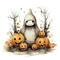 AI generated Watercolor Halloween illustration on white background. AI Generated photo