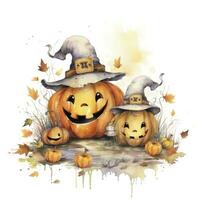 AI generated Watercolor Halloween illustration on white background. AI Generated photo