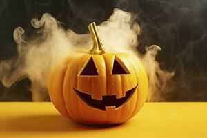 AI generated Halloween pumpkin with steam. AI Generated photo