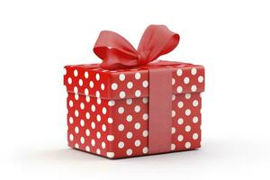 AI generated Gift box with red ribbon isolated on white background. AI Generated photo