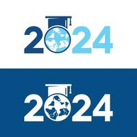 New year 2024  with graduation cap and globe. vector