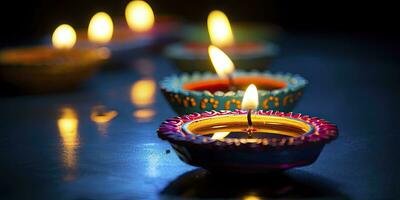 AI generated Happy Diwali. Diya oil lamps were lit during the celebration. AI Generated photo