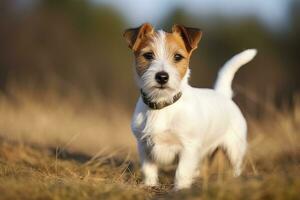 AI generated Happy jack russell terrier pet dog waiting, listening in the grass. AI Generated photo