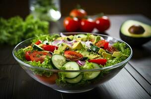 ai generado salud beneficios de sano ensalada, en el estilo de preciso detallando, suave y brillante. ai generado foto