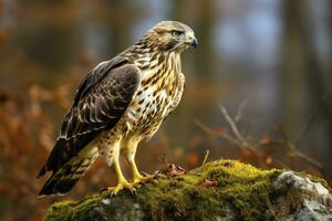 AI generated Hawk sitting on rock looking for prey. AI Generated photo