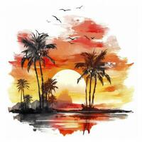 AI generated Tropical sunset for t-shirt design. AI Generated photo