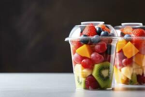 AI generated Fresh fruit salad to go with copy space. AI Generated photo