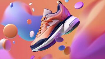 AI generated Flying trendy sneakers on creative colorful background, Stylish fashionable concept. AI Generated photo