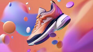 AI generated Flying trendy sneakers on creative colorful background, Stylish fashionable concept. AI Generated photo