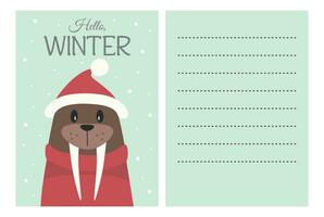 Cute Christmas Postcard with Walrus vector