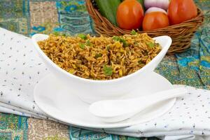 Indian Cuisine Vegetarian Fried Rice Or Pulav photo