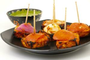 Indian Starter Dish Paneer Tikka Kabab or Barbecue Paneer Tikka Kabab photo