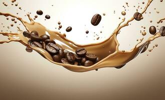 AI generated hot liquid coffee splash with Coffee Bean falling, 3d illustration. AI Generated photo