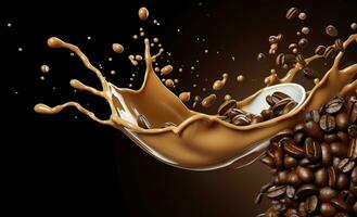 AI generated hot liquid coffee splash with Coffee Bean falling, 3d illustration. AI Generated photo