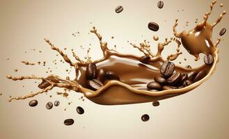 AI generated hot liquid coffee splash with Coffee Bean falling, 3d illustration. AI Generated photo