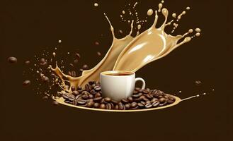 AI generated hot liquid coffee splash with Coffee Bean falling, 3d illustration. AI Generated photo