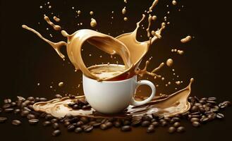 AI generated hot liquid coffee splash with Coffee Bean falling, 3d illustration. AI Generated photo