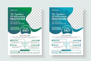 médico cuidado de la salud volantes diseño plantilla, plano íconos para un reporte y médico folleto diseño vectorial modelo en a4 tamaño. vector