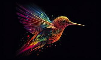 AI generated hummingbird logo with multiple colors flying through the air.  AI Generated photo