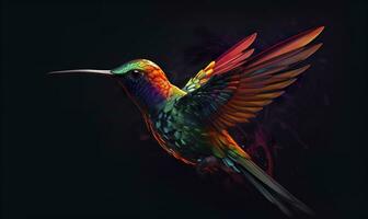 AI generated hummingbird logo with multiple colors flying through the air.  AI Generated photo