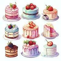 AI generated Set of Cake piece illustration on white background. AI Generated photo