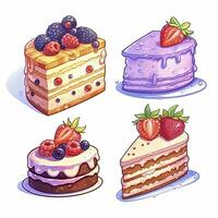 AI generated Set of Cake piece illustration on white background. AI Generated photo