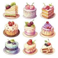 AI generated Set of Cake piece illustration on white background. AI Generated photo