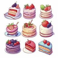 AI generated Set of Cake piece illustration on white background. AI Generated photo