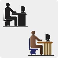 Computer desk with man vector illustration eps