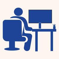 Computer desk with man vector illustration eps