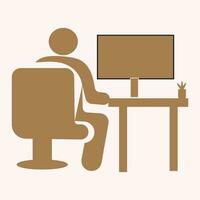 Computer desk with man vector illustration eps