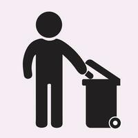 man throw garbage, waste, trash, dust in dustbin vector icon