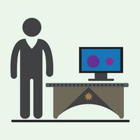 Computer desk with man vector illustration eps