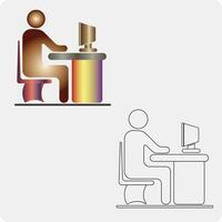 Computer desk with man vector illustration eps