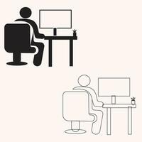 Computer desk with man vector illustration eps