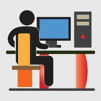 Computer desk with man vector illustration eps