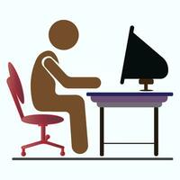 Computer desk with man vector illustration eps