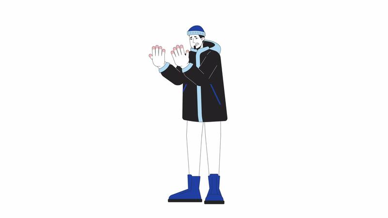 Winter outerwear man frostbite fingers line cartoon animation. Injury cold 4K video motion graphic. Caucasian guy suffering from frostnip 2D linear animated character isolated on white background 35254951 Stock Video at Vecteezy