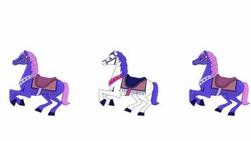 Carousel horses galloping attraction line 2D object animation. Funfair carnival traditional flat color cartoon 4K video, alpha channel. Fairytale antique horses animated item on white background video