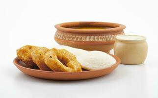 South Indian Popular Breakfast Idli Vada Served With Sambar And Coconut Chutney photo