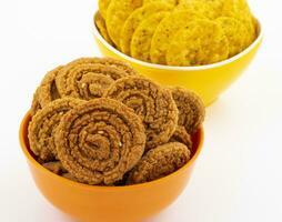 Indian Traditional Snack Chakli With Masala Khari photo