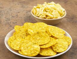 Indian Street Snack Food Masala Khari Papdi with Besan Papdi photo