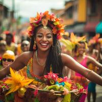 ai generado Colombiana tradicional bailar, independencia día de Colombia foto